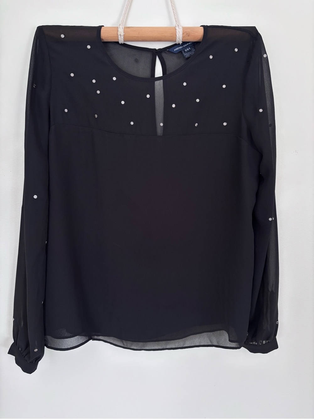 French Connection Black Sheer Blouse | Size 6 | Glam